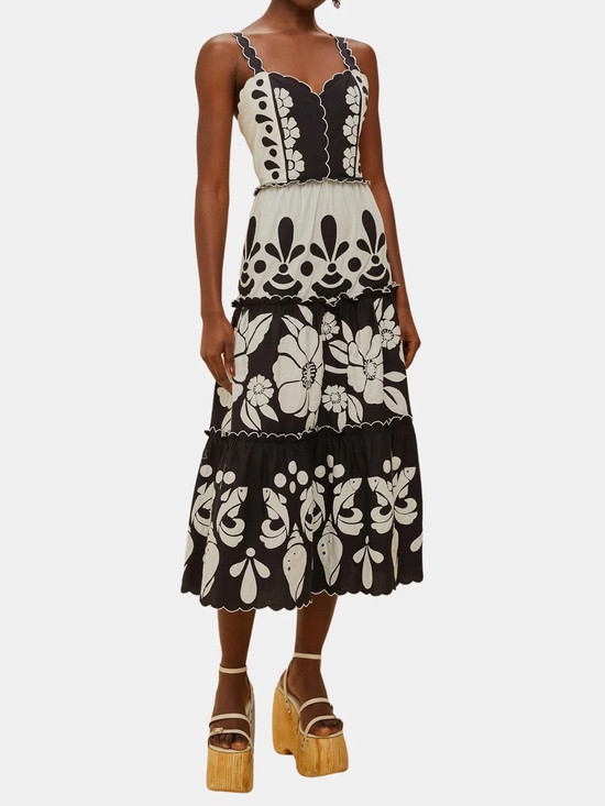 FARM Rio Dresses & Skirts - Farm Rio Black and White Summer Cutwork Organic Cotton Midi Dress